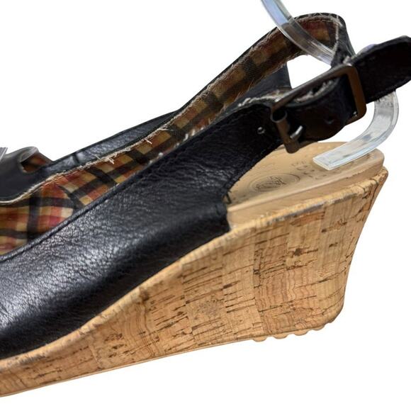 Crocs A-Leigh Leather Black Cork Wedge Slingback Open Toe Sandals Shoes sz 7 - Picture 9 of 16